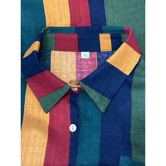 CCC Unisex Multicolor Striped Button Up Shirt Polyester Casual Retro Chic Large - Picture 5 of 9